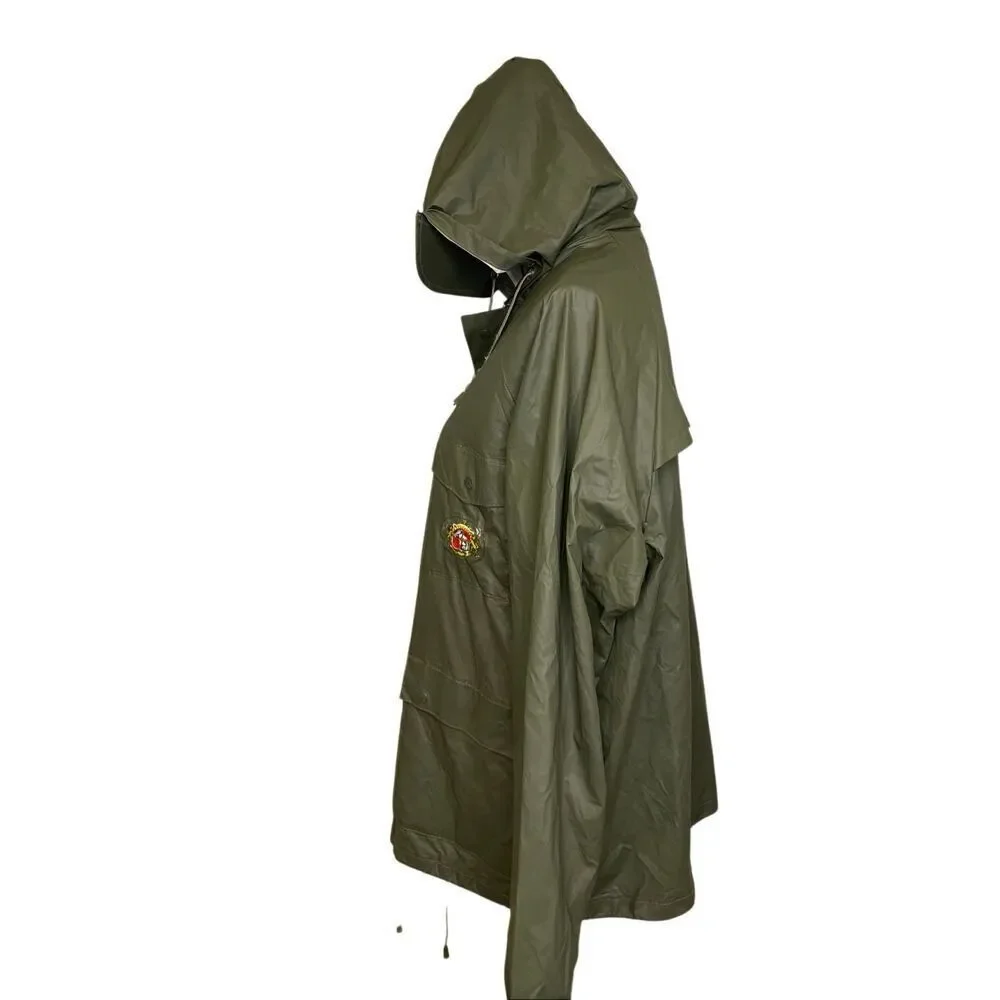 Stearns Dry Wear PVC Rain Jacket Olive Green Hooded Fishing Waterproof Coat